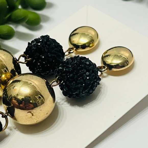 Tassel Statement Earrings Black Gold Duster Fashion Jewelry 7" Drop Fashion - Picture 2 of 5